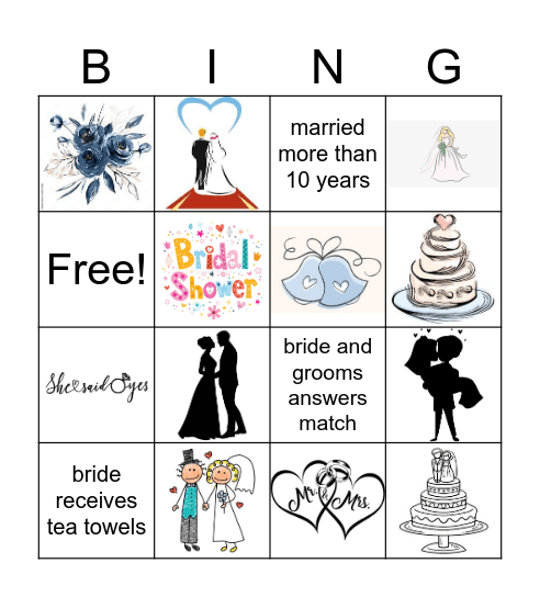 Kiana's Bridal shower Bingo Card