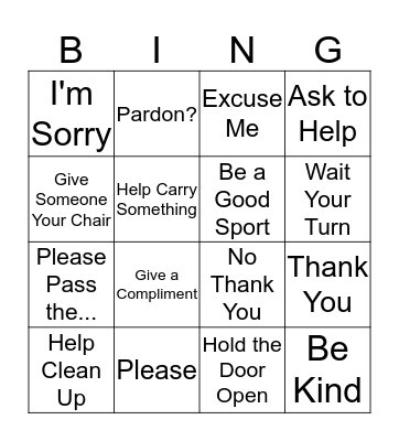 Manners Bingo Card
