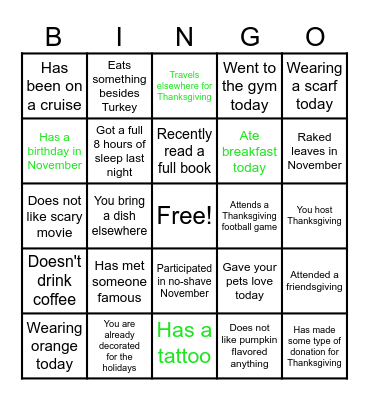 Thanksgiving BINGO! Bingo Card