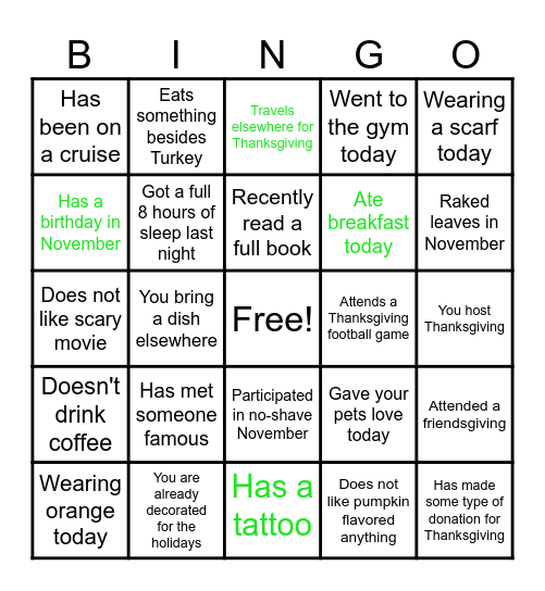 Thanksgiving BINGO! Bingo Card