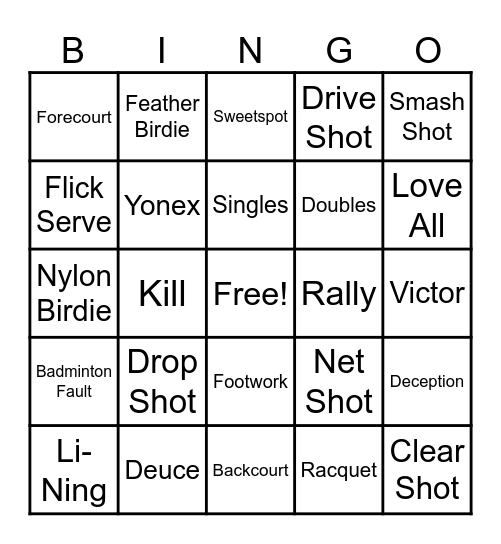 Brock Badminton! BINGO Card