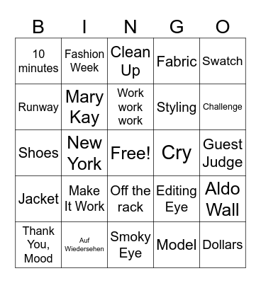Project Runway Bingo Card