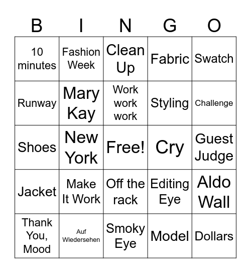 Project Runway Bingo Card