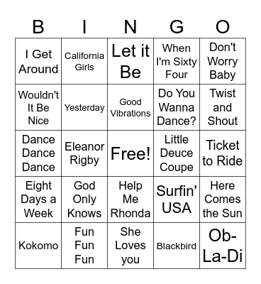 Beach Boys/Beatles Bingo Card