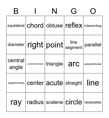 Geometry BINGO Card