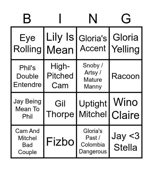 Modern Family BINGO! Bingo Card