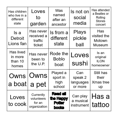 ILON Neighbor Bingo Card