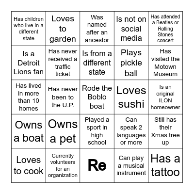 ILON Neighbor Bingo Card