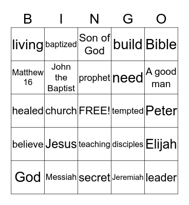 'Who do people say I am?" Bingo Card