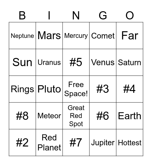 Planets Bingo Card