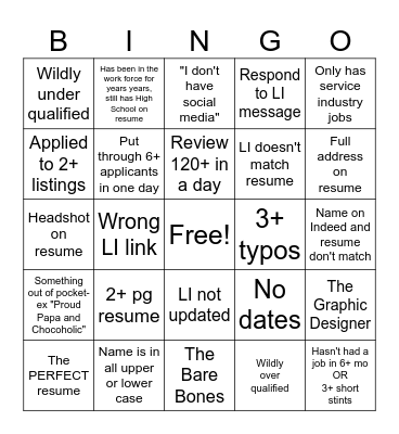 Applicant Review Bingo! Bingo Card