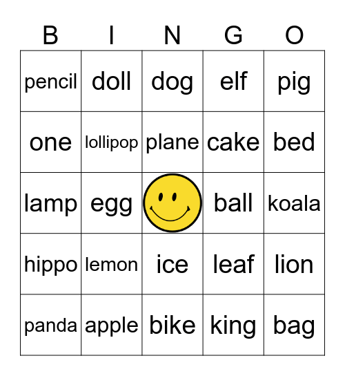 Aa to Pp Bingo Card
