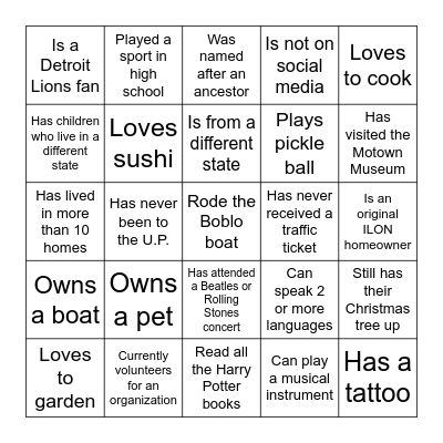 ILON Neighbors Bingo Card