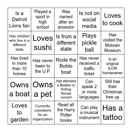 ILON Neighbors Bingo Card