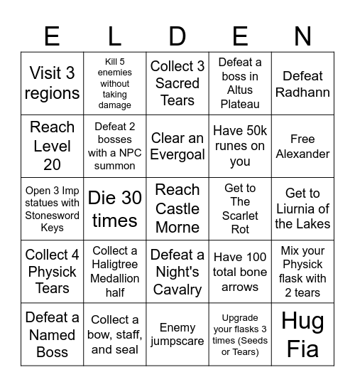 Elden Ring Bingo! Randomized Card Bingo Card