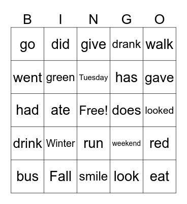 Tueday Bingo Card