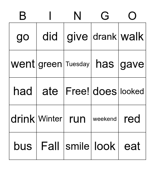 Tueday Bingo Card