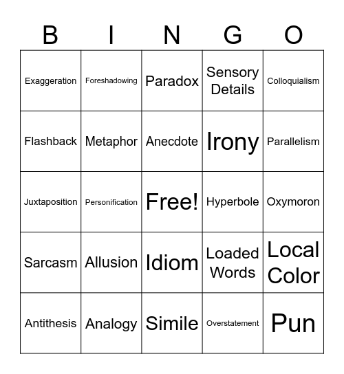 Writing Techniques Bingo Card