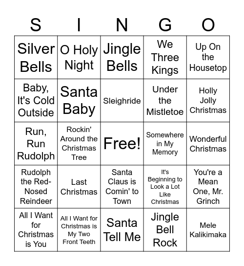 Chrimstmas SINGO! Bingo Card