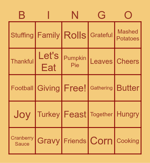 Thanksgiving Bingo Card