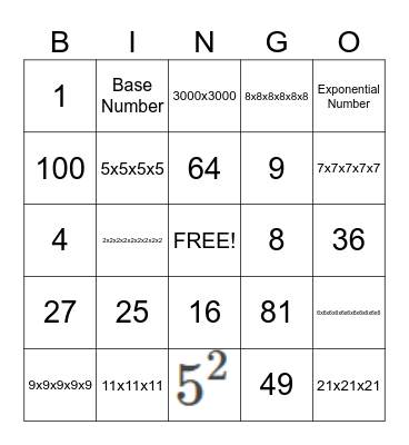 Exponent Bingo Card