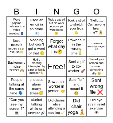 Remote Work Bingo! Bingo Card