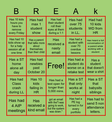 6th BREAK 23 Bingo Card
