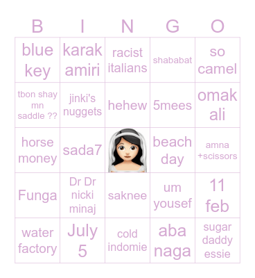 Amna's Bridal Bingo Card