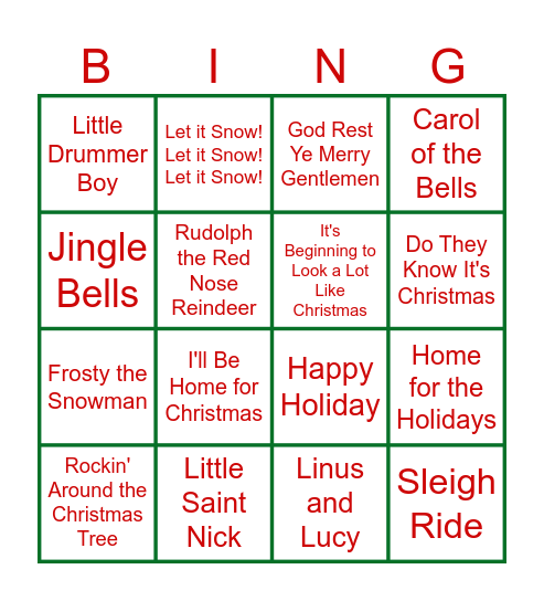 Christmas Music Bingo Card