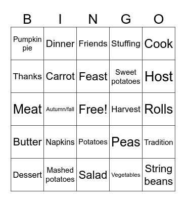 Thanksgiving Bingo! Bingo Card