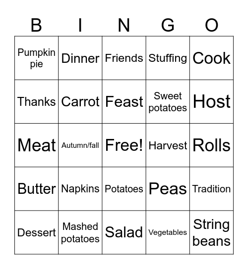 Thanksgiving Bingo! Bingo Card