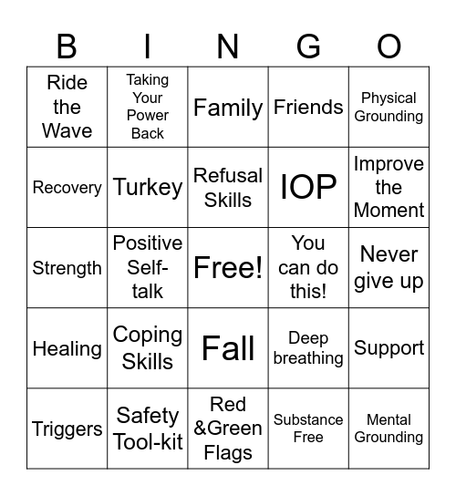 Seeking Safety Bingo Card