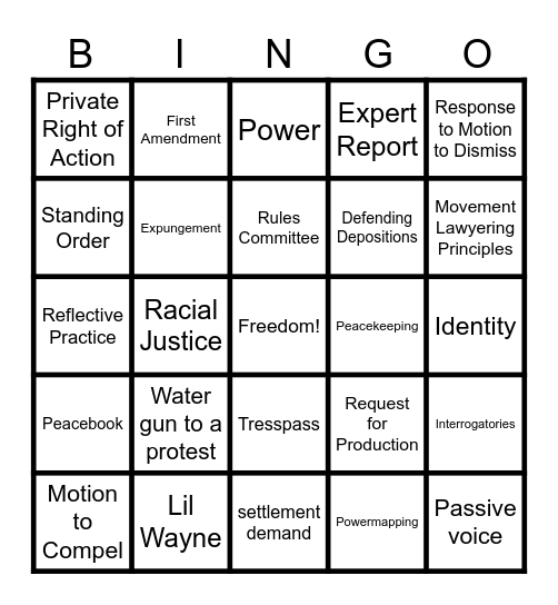 Movement Lawyering Clinic Fall 2023 Bingo Card