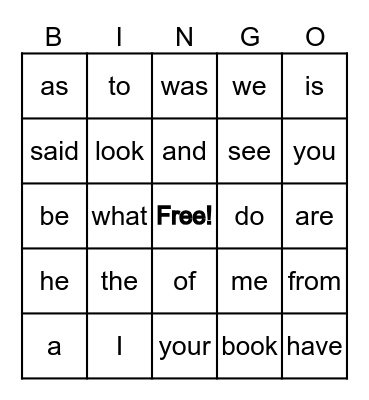 Heart Words 1-42 Bingo Card
