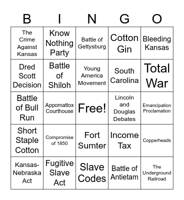 History 1301 Weeks 12-13 Bingo Card