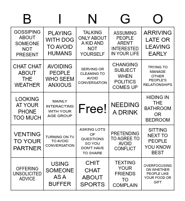 THANKSGIVING FAMILY ANXIETY Bingo Card