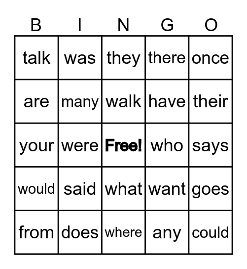 Heart Words 1-64 Bingo Card