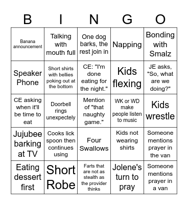 Family Bingo Card