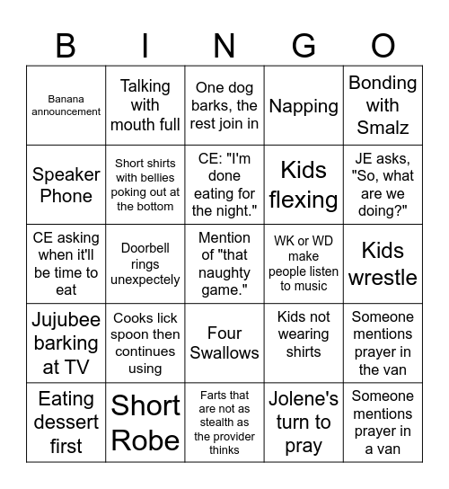 Family Bingo Card