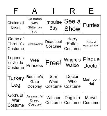 Ren Faire Bingo Card