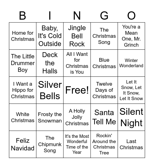 Christmas Music BINGO Card