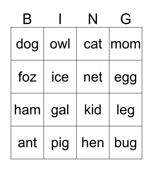 NEMO - THREE-LETTER WORDS Bingo Card