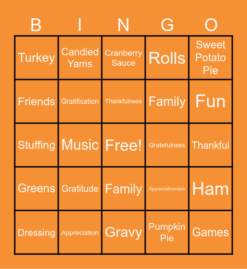 Thanksgiving Bingo Card
