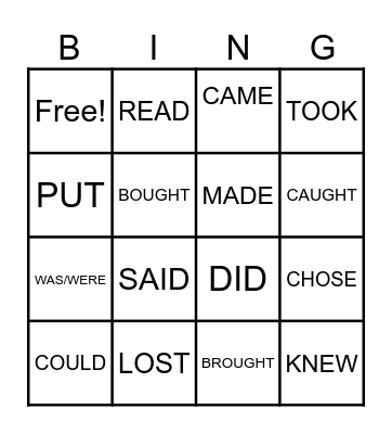 IRREGULAR VERBS Bingo Card