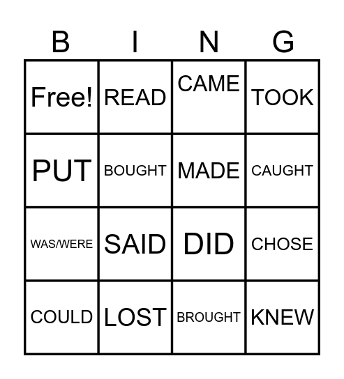 IRREGULAR VERBS Bingo Card