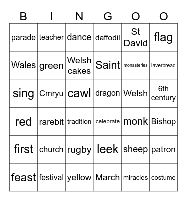 St David's Day Bingo Card