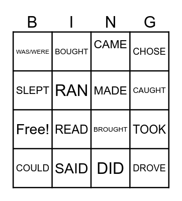 IRREGULAR VERBS Bingo Card
