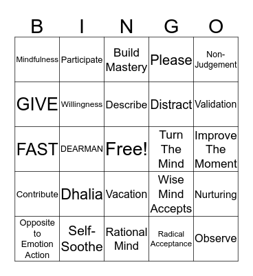 DBT Bingo Card