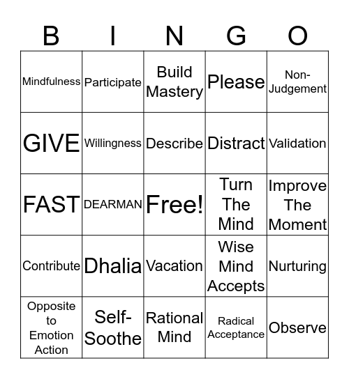 DBT Bingo Card