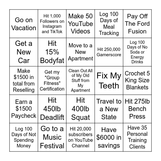 2024 New Years Resolution Bingo Card Bingo Card